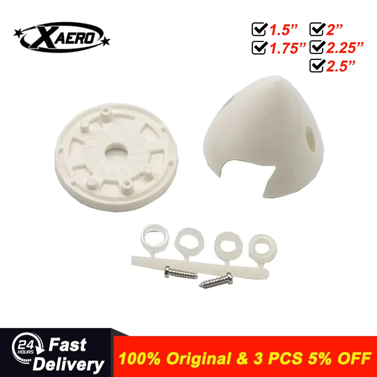 XAERO 1.5-3Inch Nylon RC Propeller 2 Blade Point Tip Spinner White for Fixed Wing/Drone Spare Parts