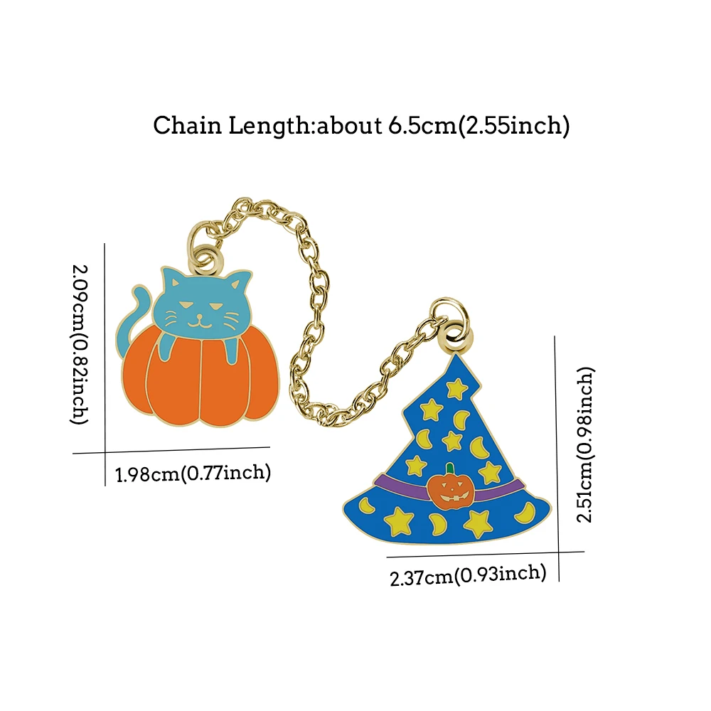 Cute Cat Pumpkin Witch Hat Long Chain Brooch Halloween Decoration Enamel Pin Women Men Jeans Coat Lapel Pin Badges Jewelry Gift