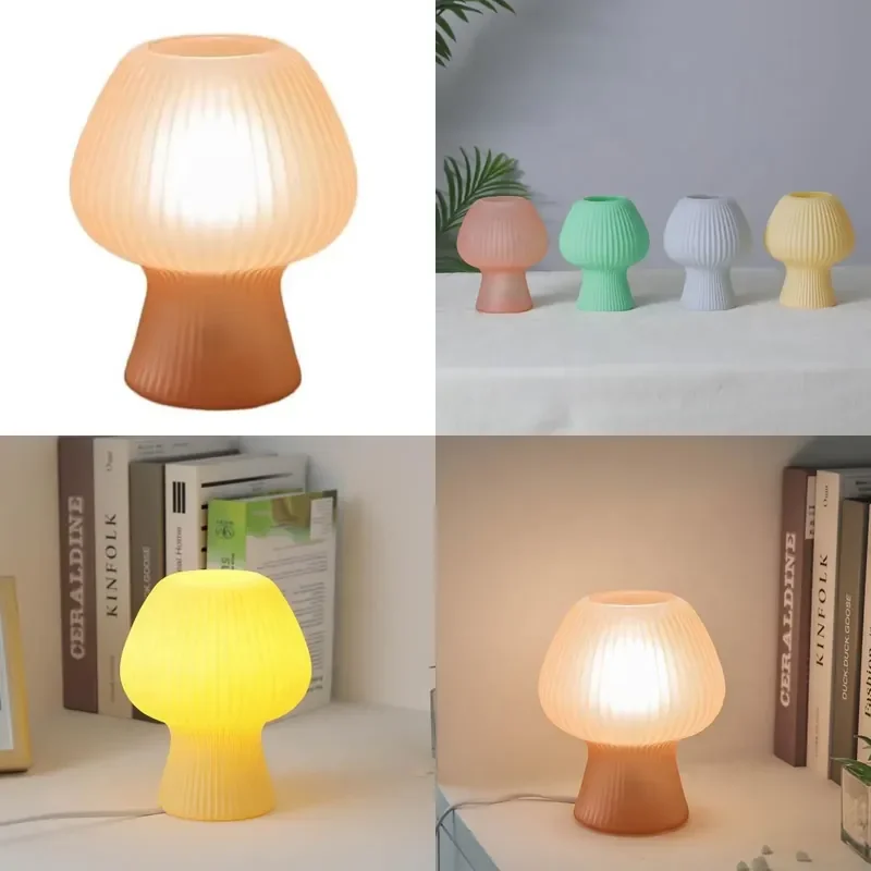 for Taikoo Ribbed Glass Retro Style Glass Mushroom Desk Lamp Beautiful Light Emitting Diode Mushroom Night Light Bedroom