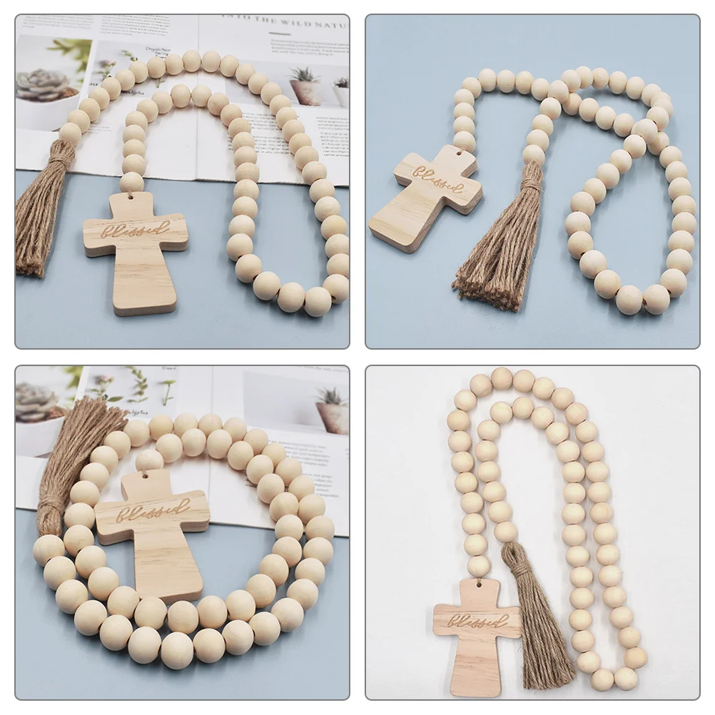 

Wood Bead Garland Tassel Rustic Tiered Tray Ornament Decorative Wooden Beads Garland Home Party Wall Hanging Thanksgiving Decor