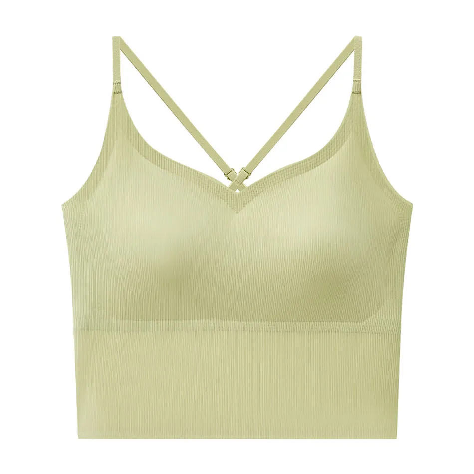 Women's Seamless Ice Silk Top With Built In Chest Pad For External Wear Adjustable Shoulder Strap And Beautiful Back Bras