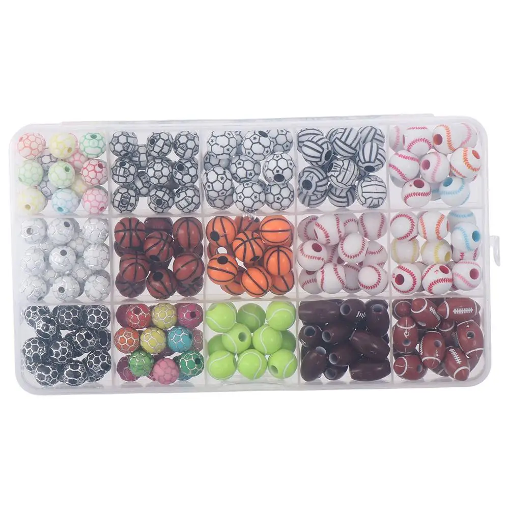 200 قطعة الخرز الرياضي الاكريليك كرة القدم البيسبول الرياضة الكرة الخرز الجولة 1 لفة مطاطا حبل المهر الخرز الأشكال سوار