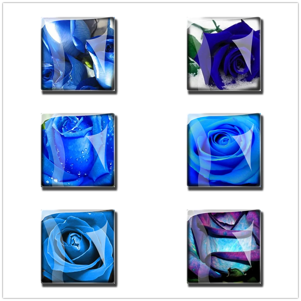 Blue Rose Refrigerator Magnet Home Refrigerator Notes Memo Decorative Noble Elegant Exquisite Gift 30mm