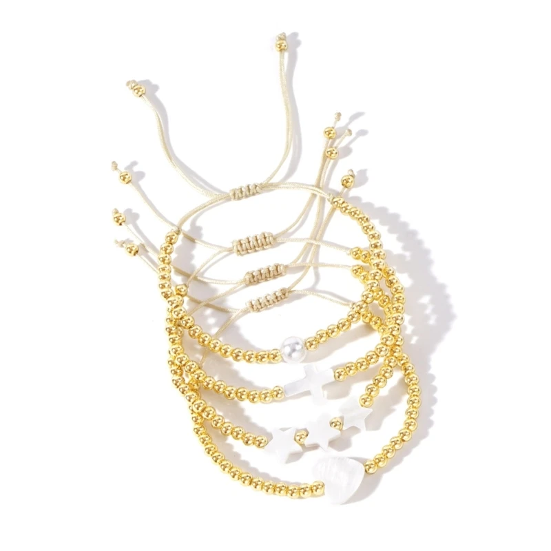 

Women's Adjustable Bracelets Set with Heart Star Crosses Charm Acessory