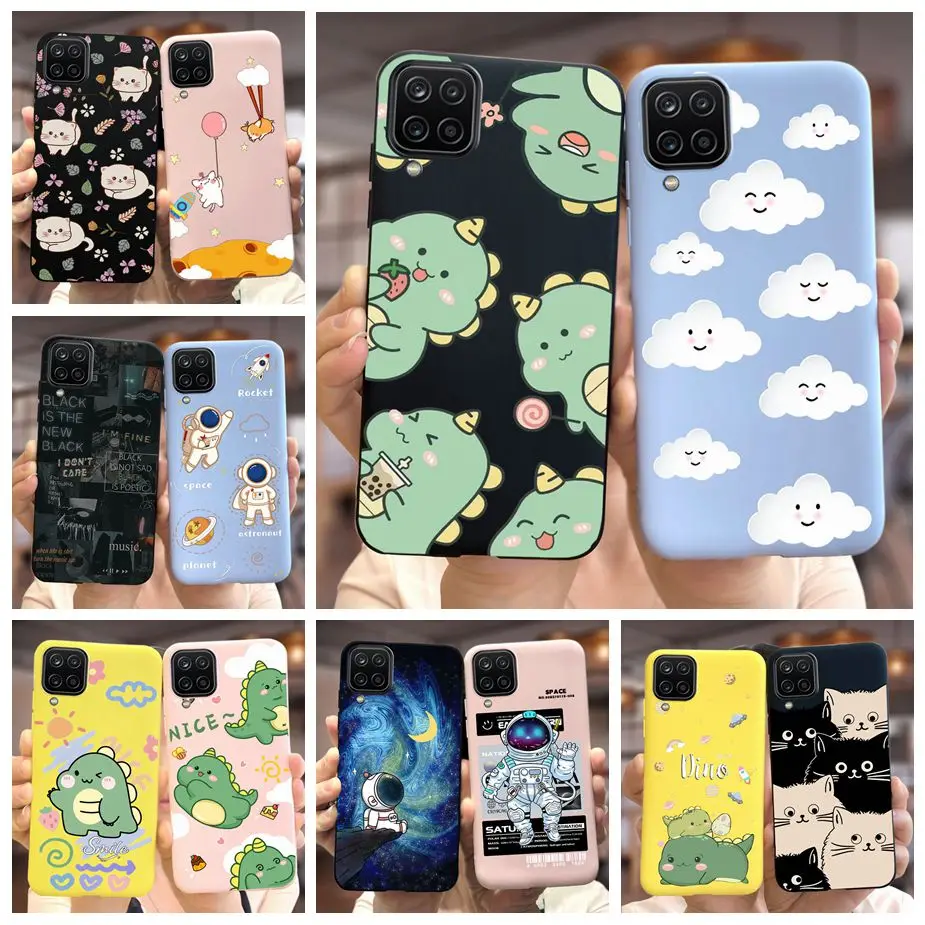 For Samsung Galaxy A12 Case SM-A125F Cute Dinosaur Cartoon Cover Soft Silicone Phone Case For Samsung A12 M 12 Galaxy M12 Bumper