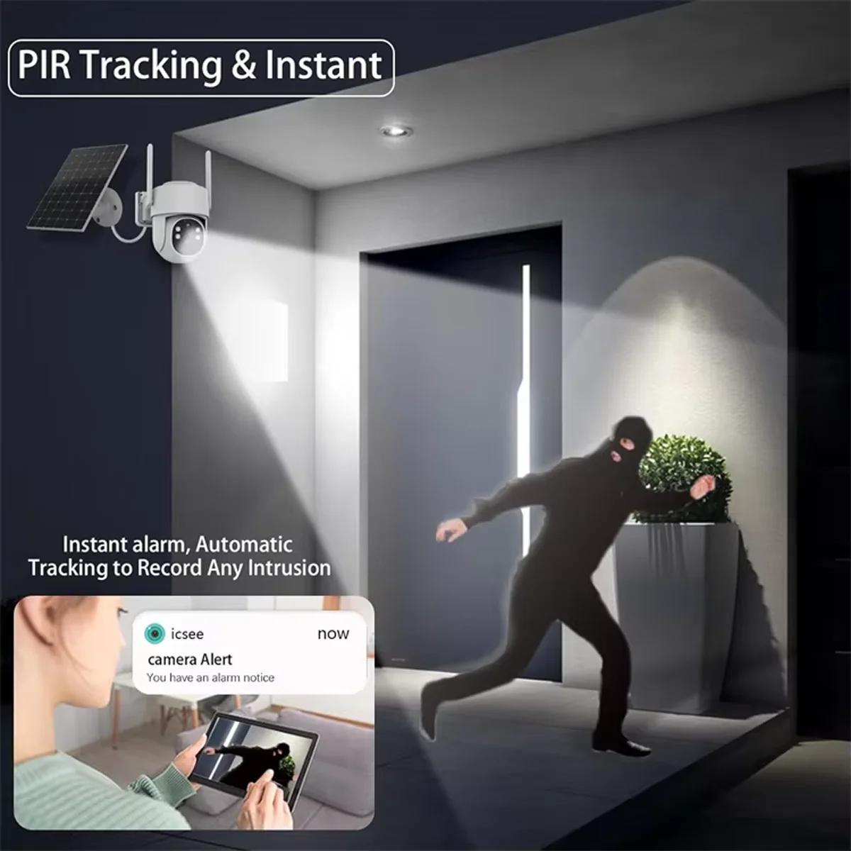 كاميرا ICSEE 4G/wifi 4MP تعمل بالطاقة الشمسية الخارجية: مقاومة لتسرب الماء، رؤية ليلية ملونة شحن بالطاقة الشمسية لا حاجة إلى كابلات أمن الحديقة/المرآب #4