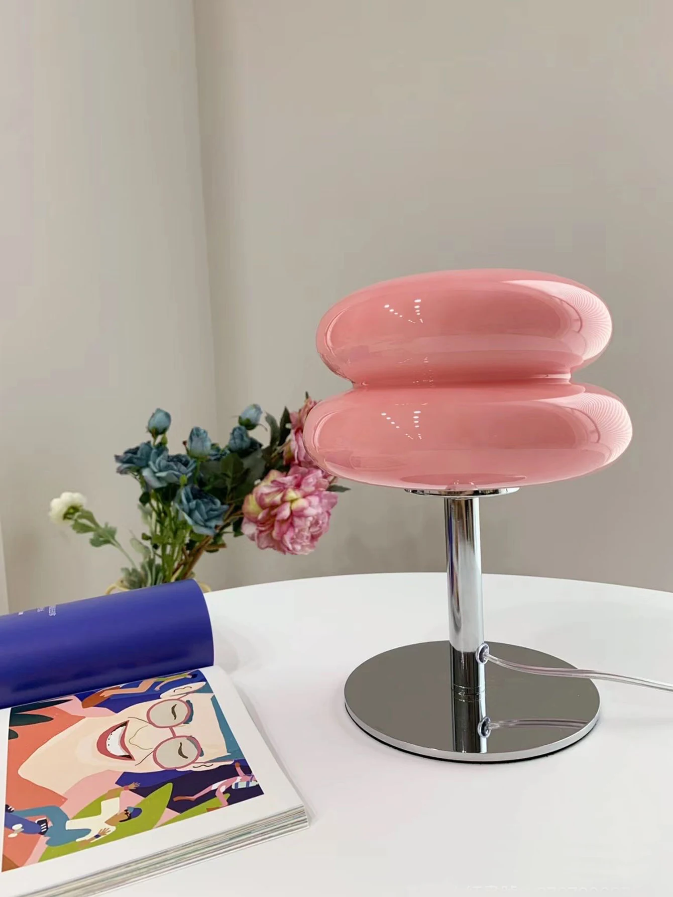Modern Glass LED Burger Table Lamp, Orange/Pink/White Optional, For Living Room Bedroom, USB Interface 3 Color Dimming
