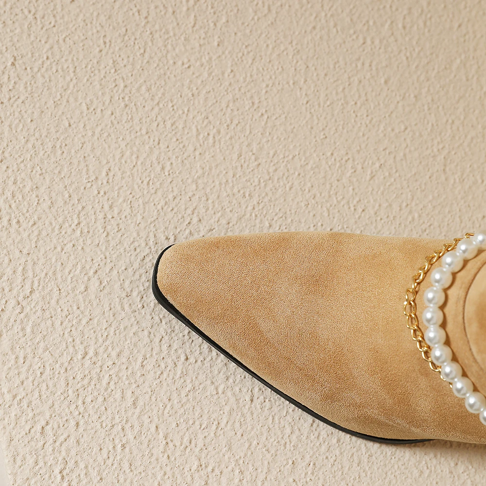 2025 شتاء جديد أنيق أسود المشمش النساء منتصف العجل الأحذية أشار تو عالية الكعب سيدة أحذية رسمية حجم كبير 12 43 46 48