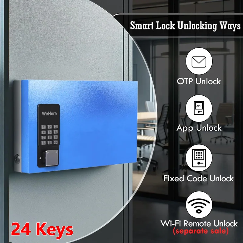 

Key Safe Box Wall Mount(24 keys), Smart Key Cabinet, APP Bluetooth/One Time Password/Wi-Fi/Fixed Code/Key Unlock, Key Manage