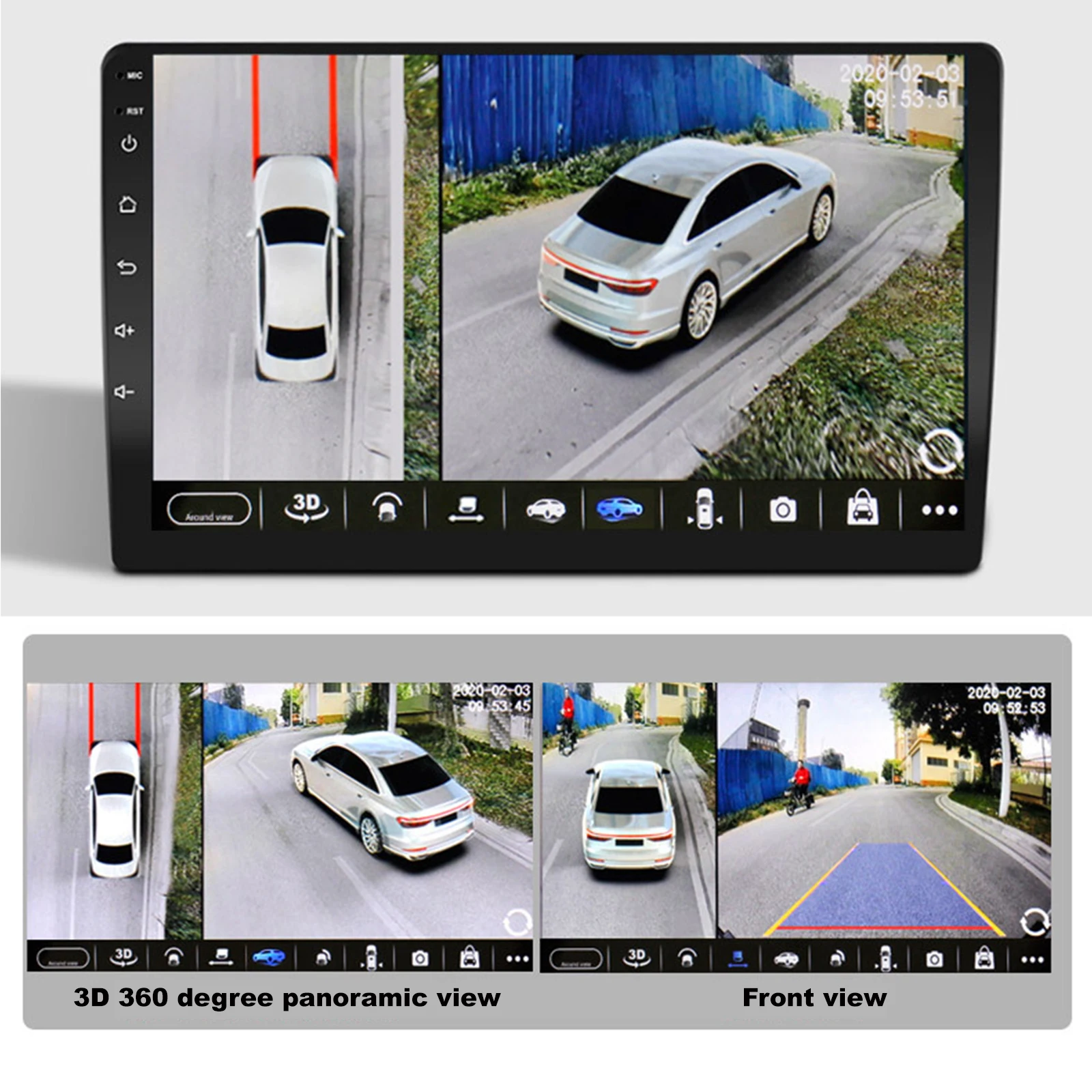 360 Vehicle Camera Panoramic Surround View 1080P AHD Right+Left+Front+Rear View Camera System Of Android Auto Radio Night Vision
