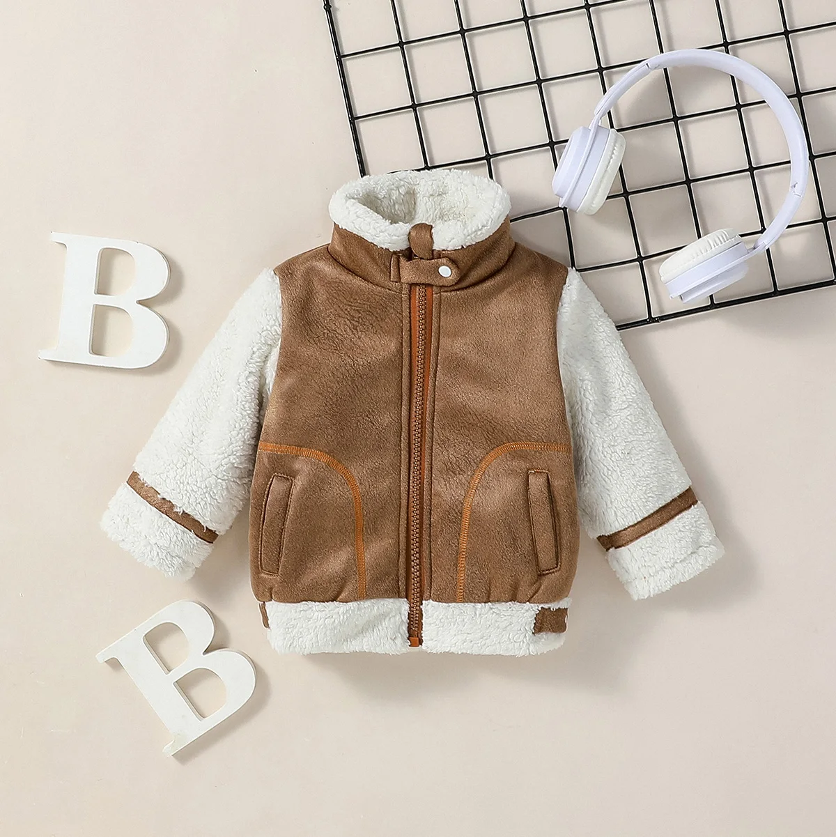 1-3Y 2024 Baby Boys Winter Long Sleeve Turtleneck Warm  Coral Velvet  Jacket Coat With Zipper Outerwear