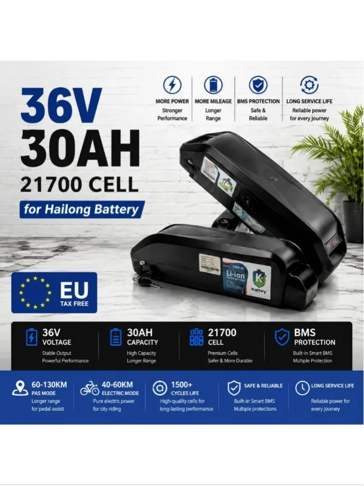 36V 48V 30AH wiederaufladbar für Hailong E-Bike-Akku, 21700 Lithiumzellen eingebaut, max. 40A-50A BMS, perfekt für 500-1500W Elektroroller-Antriebssysteme
