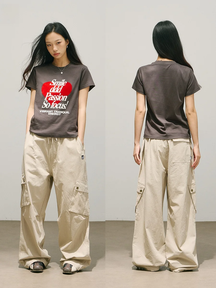 Smile Ddd Camouflage Work Pants Asymmetrical Side Pockets Casual Commute Vintage American Hot Girl Wide Leg Pants