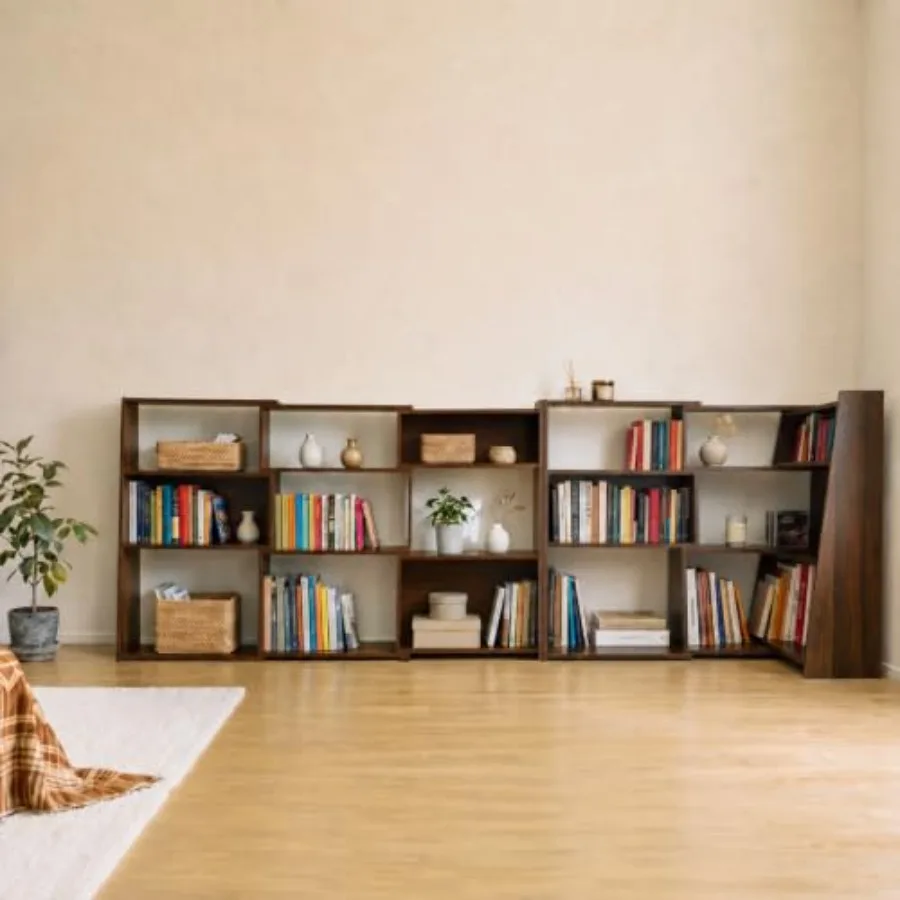 Upgraded Wooden Expandable Bookcase, 3-tier Low Bookshelf
