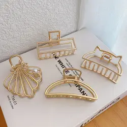 Large Gold Designer Clips Wholesale  Ladies Barrette Metal Hair Claw Hair Pins Accessory Simple for Women Girls