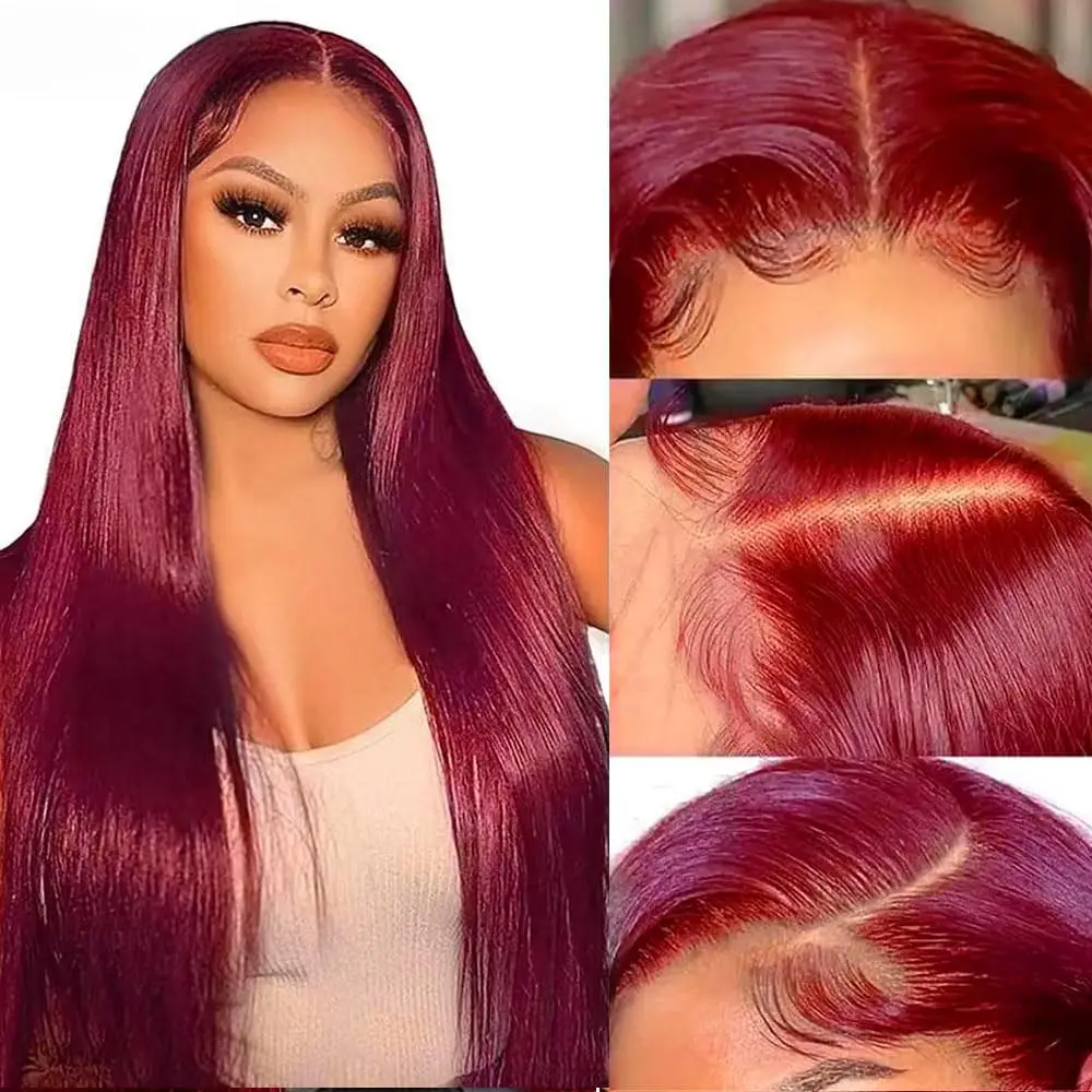 99J Burgundy Straight Glueless Wig Human Hair 13x4 13x6 Hd Lace Frontal Wigs Human Hair PrePlucked For Women Brazilian Remy Hair