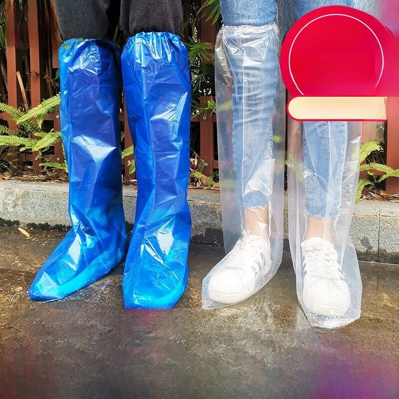 Waterproof High-Tube Shoe Covers Thick Anti-Slip Design for Rainy Days Transparent Blue Option Durable Wave Pattern Texture