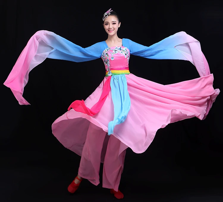 Chinese Folk Dance Classical Dance Costumes Women Water sleeve Performance Clothing Girls Long Sleeve Yangko Dance Costumes