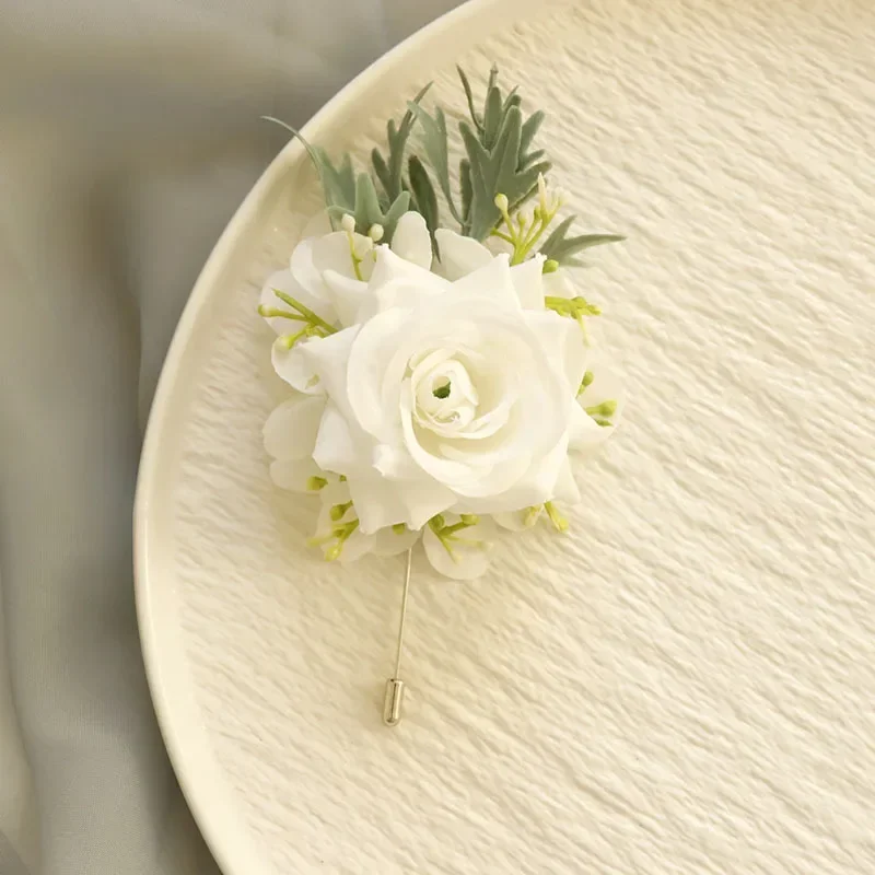 Corsage de Poignet à Fleurs de Rose Blanche, Accessoires de Mariage, Boutonnière Exquise