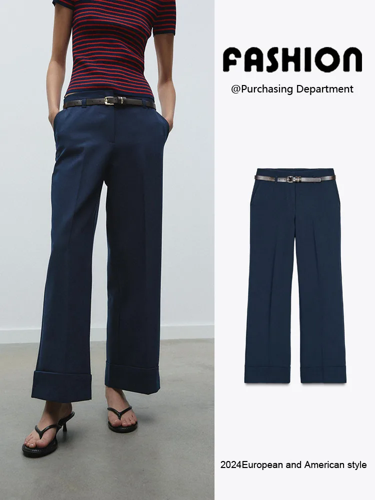 

Spring New Arrival Women's Casual Pants with Belt Simple Design Comfortable Fit Ladies' Trousers Ethnic Stage Costume