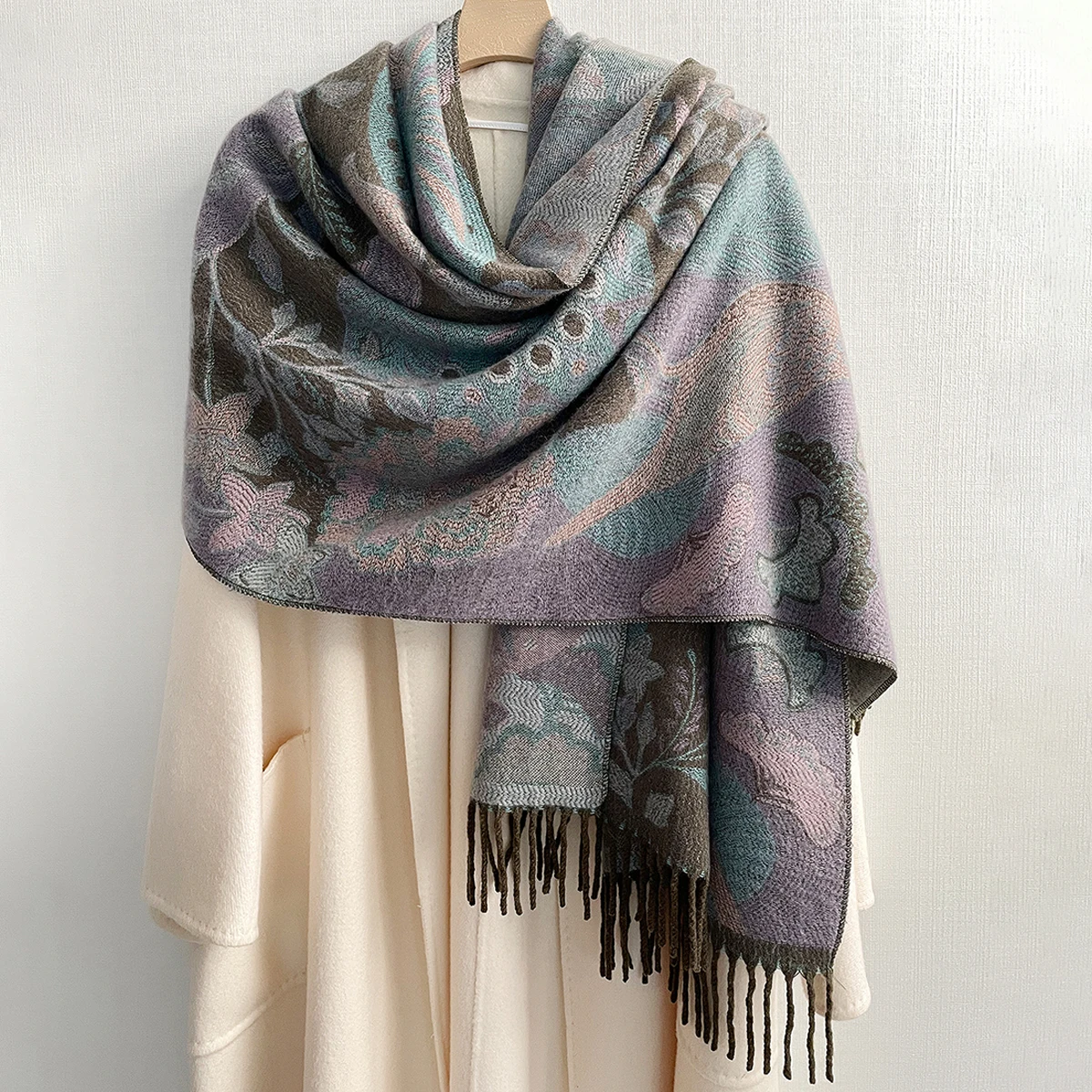 Flower Bird Pattern Winter & Fall Extra Soft Warm Scarf Large Pashmina Shawls & Wraps Cashmere Feel Womens Scarfs for Wedding