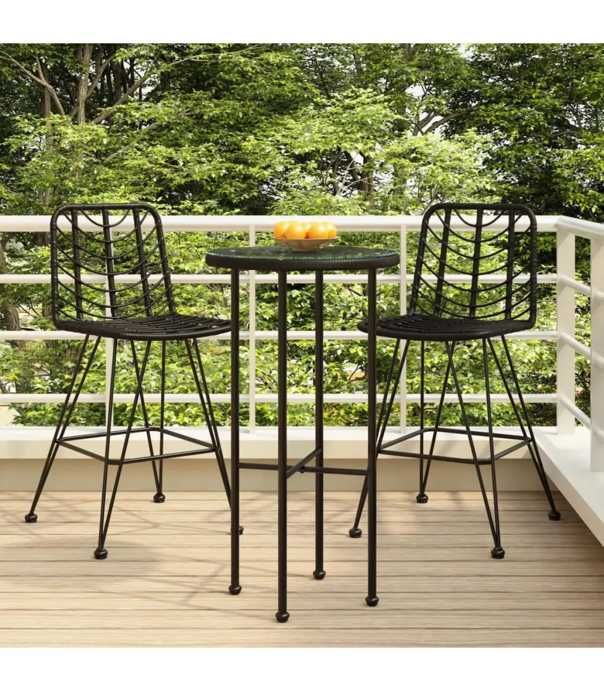 Garden chairs kitchen stools 2 PE rattan and black steel 45x56x103,5 cm