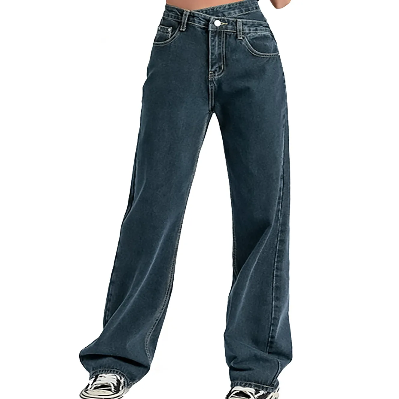 2000s Retro Y2K Women Baggy Jeans High-waist Slimming Drag-on Straight-crotch Long Pants Women Pants Cotton Denim Women Clothing