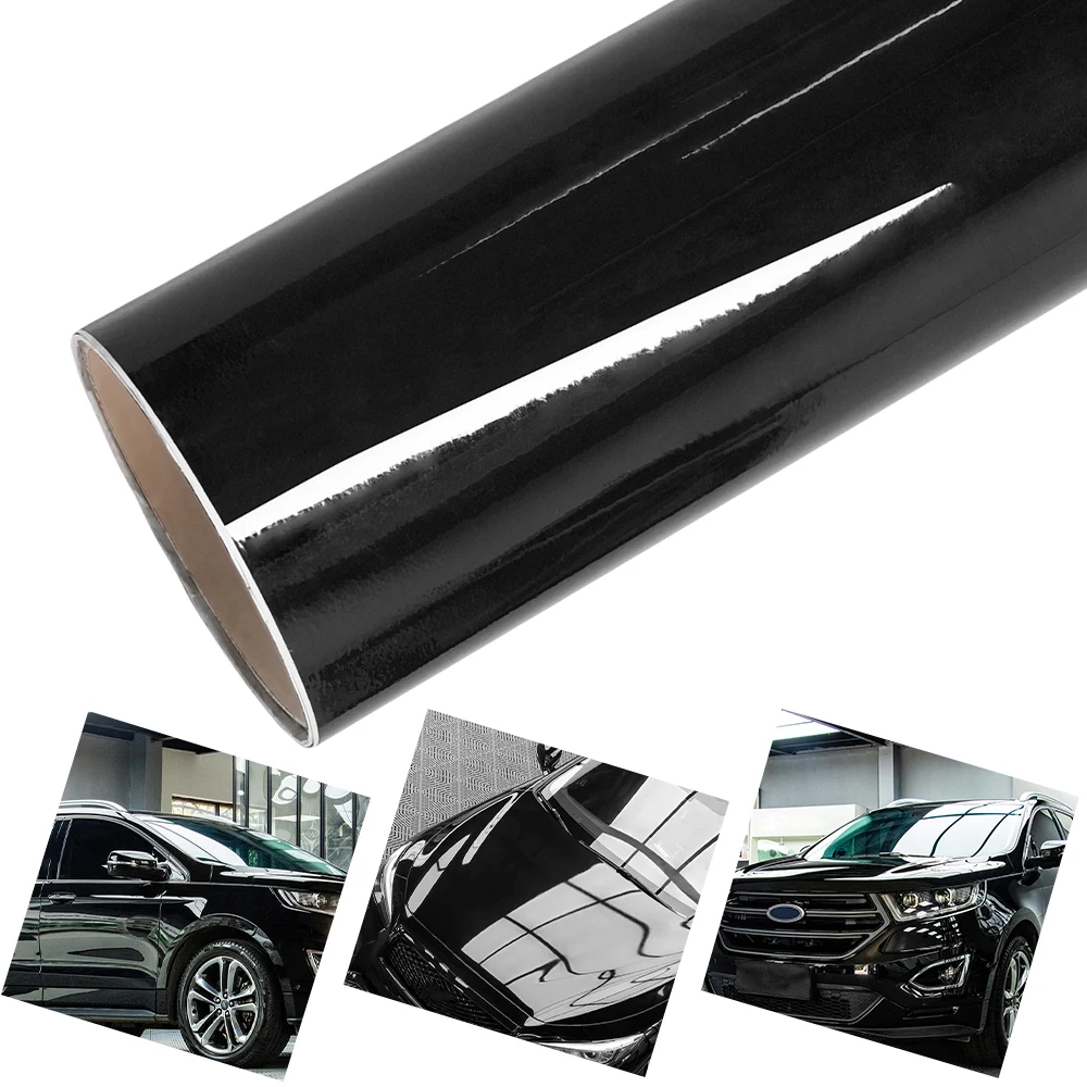 قسط لامع مشرق أسود ذاتية اللصق الفينيل سيارة التفاف فيلم مركبة صائق السيارات ديكور فيلم فقاعة الهواء الحرة ورقة القائمة على الحزمة #1