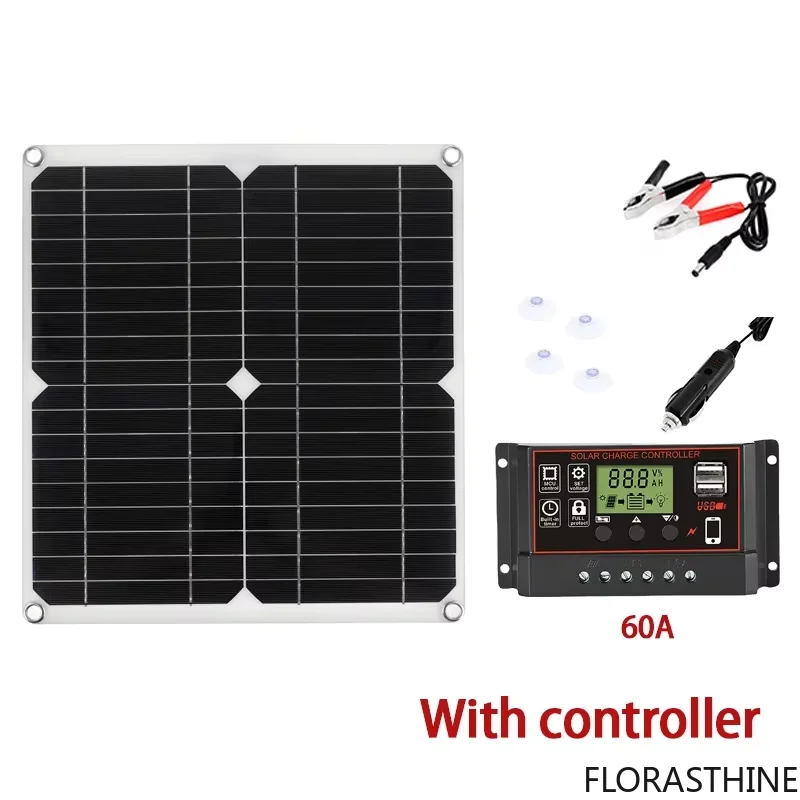 50W 60a Kit Solar Panel Controller 18V USB Power Energy Phone RV Caravan Car Home Camping Outdoor Battery Battery Charger