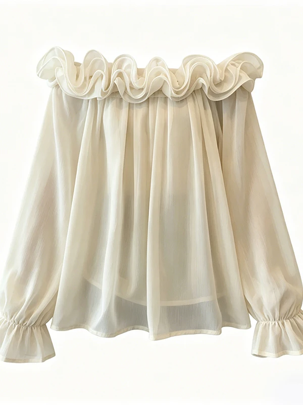 Sweet Shoulder Bridesmaid Long Sleeve Chiffon Top plus Size Elegant Soft Design 3D Flower Print Casual Wear Korean Style