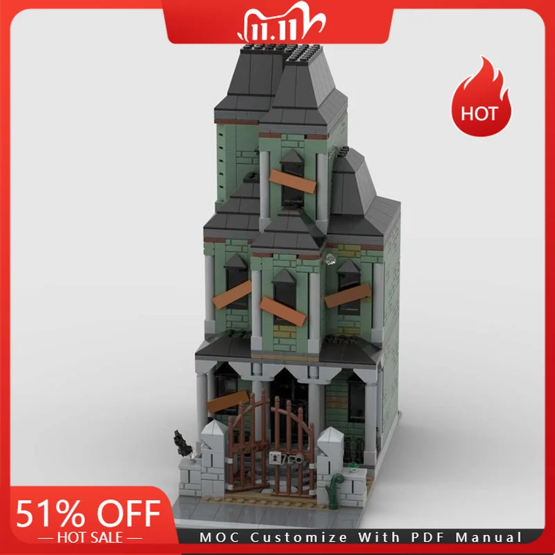 

1015 PCS MOC City Street Views Modular Haunted Mansion Building Block Diy Educational Assembly Kids Adults Toys Christmas Gifts
