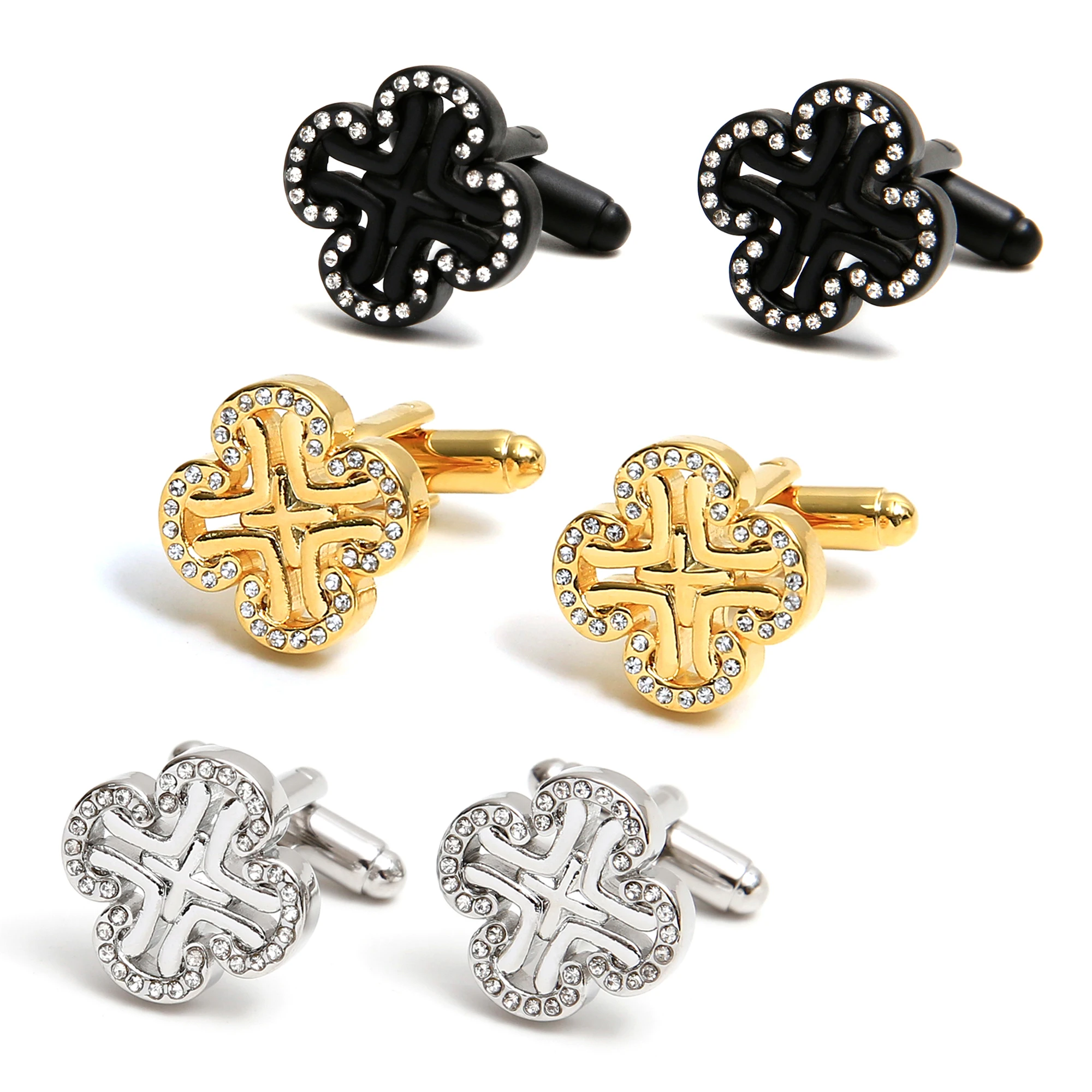 

Cufflinks for Men TOMYE XK24020 Luxury Rhinestone Hollow-out 4-leaf Clover Design Shirt Cuff Links Button Gifts Jewelry