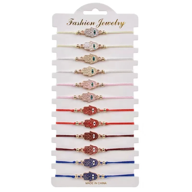 12 Pieces Alloy Palm Blue Devil\'s Eye Adjustable Bracelet Rhinestone for Men and Women Friendship Daily Wear Bracelet Set