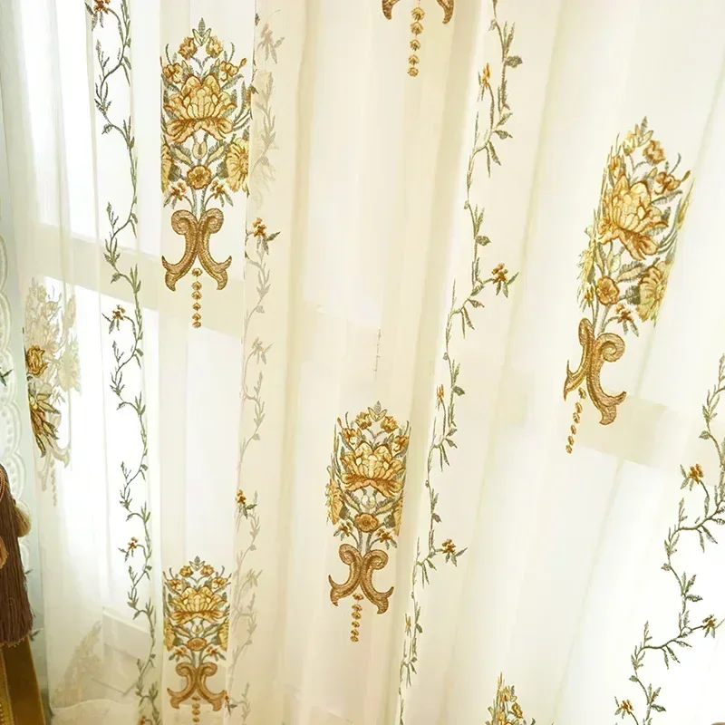 

European Retro Embroidery Dark Green Luxury Banquet Curtains for Living Room Bedroom Dining Tulle Valance Decor Custom Size