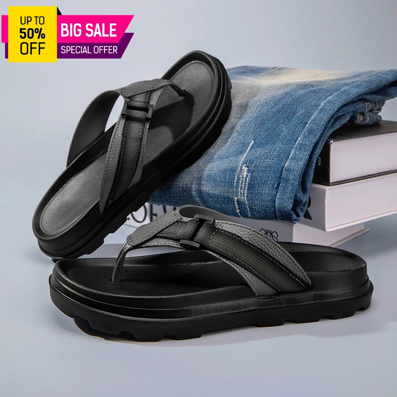 2026 New Men's Platform Flip Flops Thick Sole Non-Slip Beach Sandals Comfortable Casual Thong Slippers for Outdoor Вьетнамки
