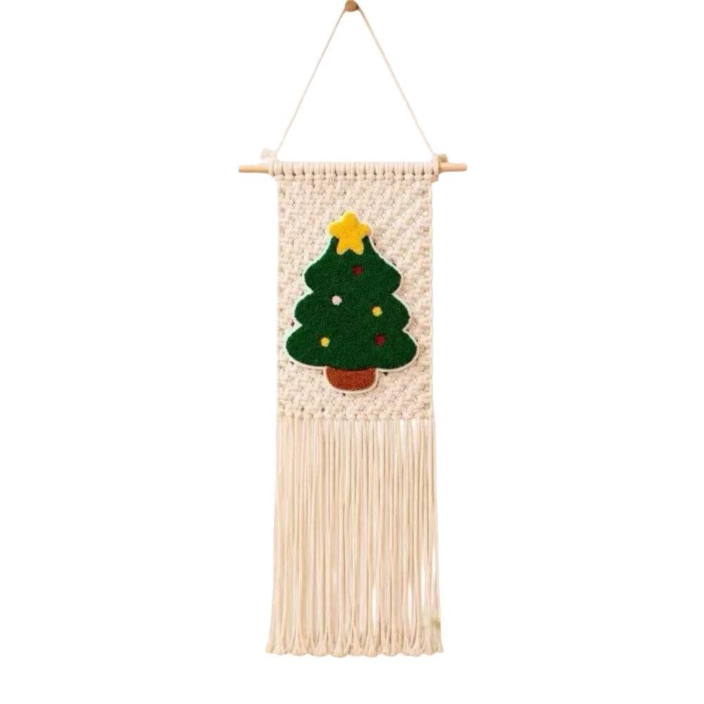 Bohemian Style Wall Decorative Tapestry Handwoven Santa Claus Macrame Wall Hanging Wall Art Ornament Cotton Rope Tapestry