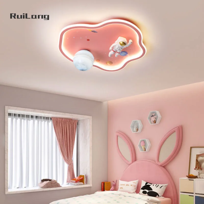 Cartoon Astronaut Ceiling Chandelier For Kids Room Girl Boys Bedroom Lampara Blue Pink Planet Moon Cloud Ceiling Light Fixture