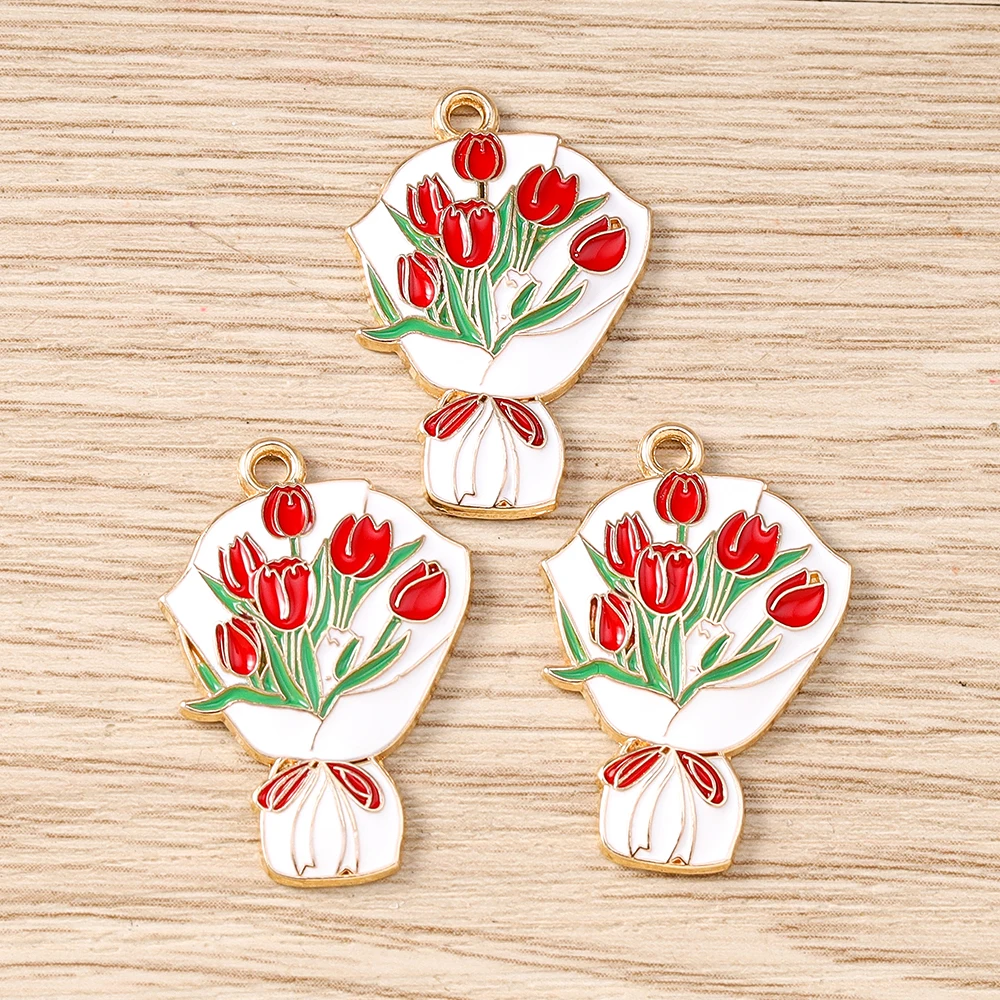 

Tusember 10pcs 18*27mm Cute Rose Flowers Bouquet Charms Pendants for Women Girls Jewelry Making Earrings Necklaces Bracelets DIY