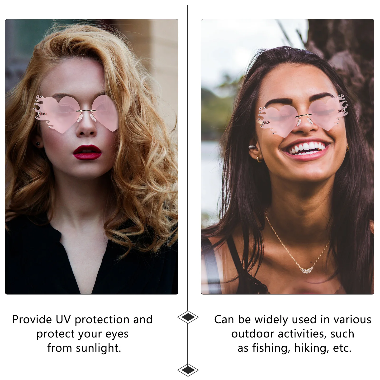 

1pcs Heart Shaped Sunglasses For Women Trendy Frameless Sun Glasses Cool Party Eyewear Festival Accessories Bachelorette Glasses