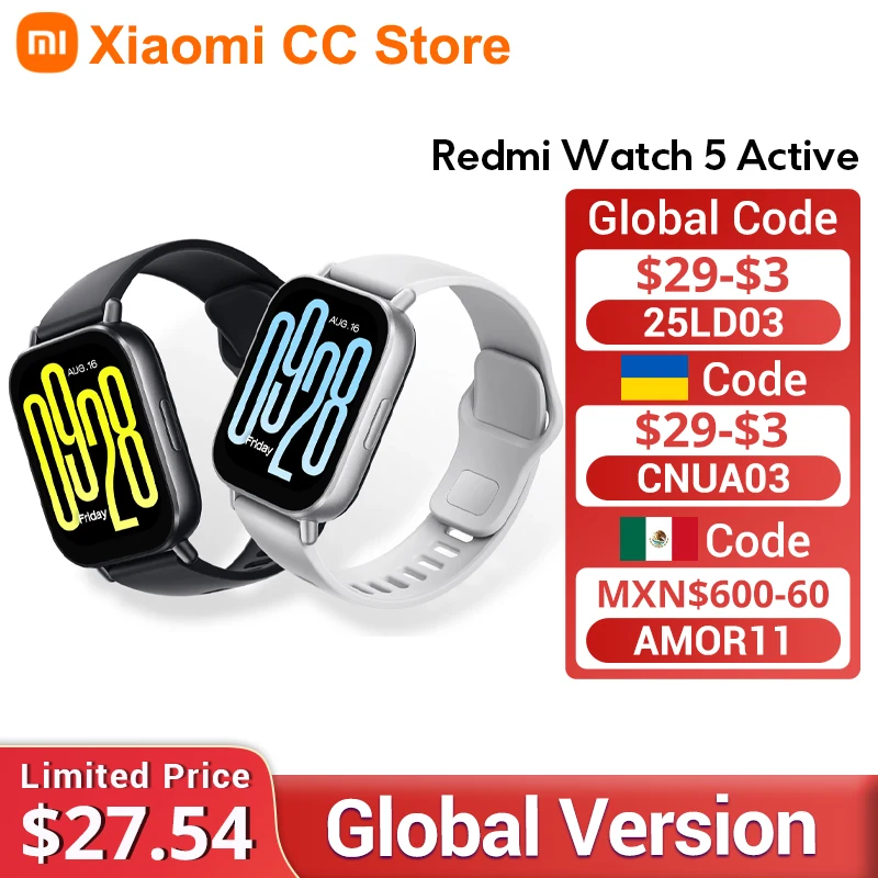 Global Version Xiaomi Redmi Watch 5 Active 2'' Display Up to 18 days of battery life 140+ workout modes Bluetooth calling 5ATM