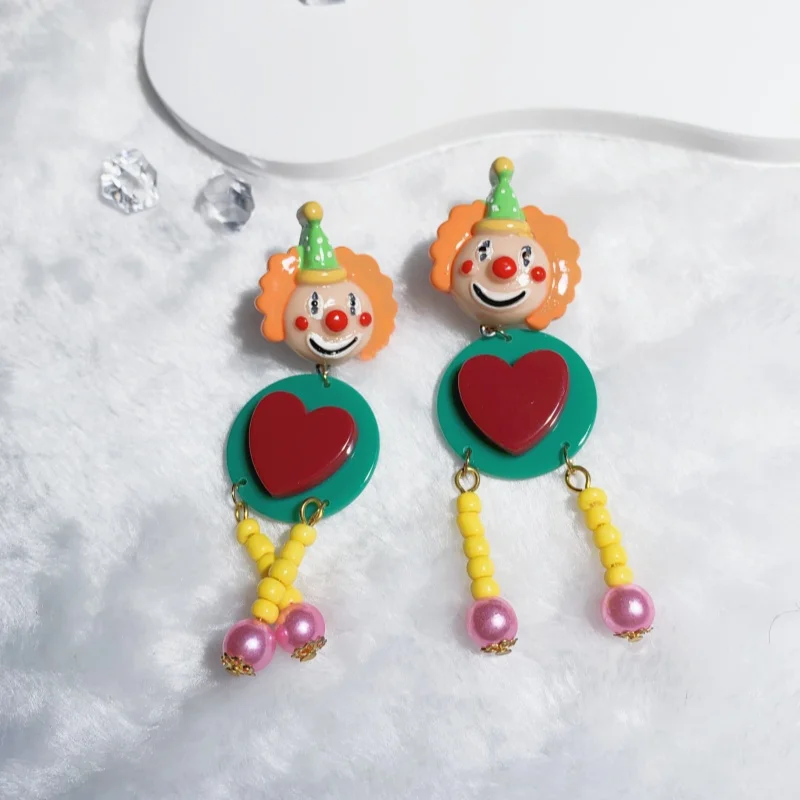 Handmade Funny Cute & Whimsical Color Acrylic Beads Clown Earrings For Girls Halloween Party Women's Fashion Statemen Jewelry