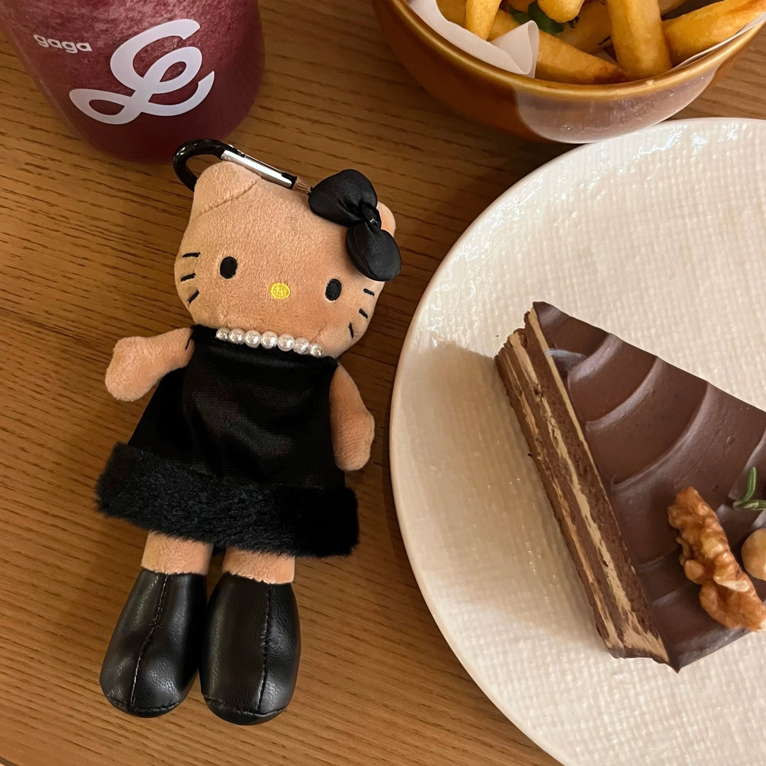 سلسلة مفاتيح جلدية سوداء جذابة على شكل قطة، قلادة حقيبة صغيرة، دمية كرتونية لطيفة بنقشة الفهد، إكسسوار حقيبة NICHAOPIAOLIANG