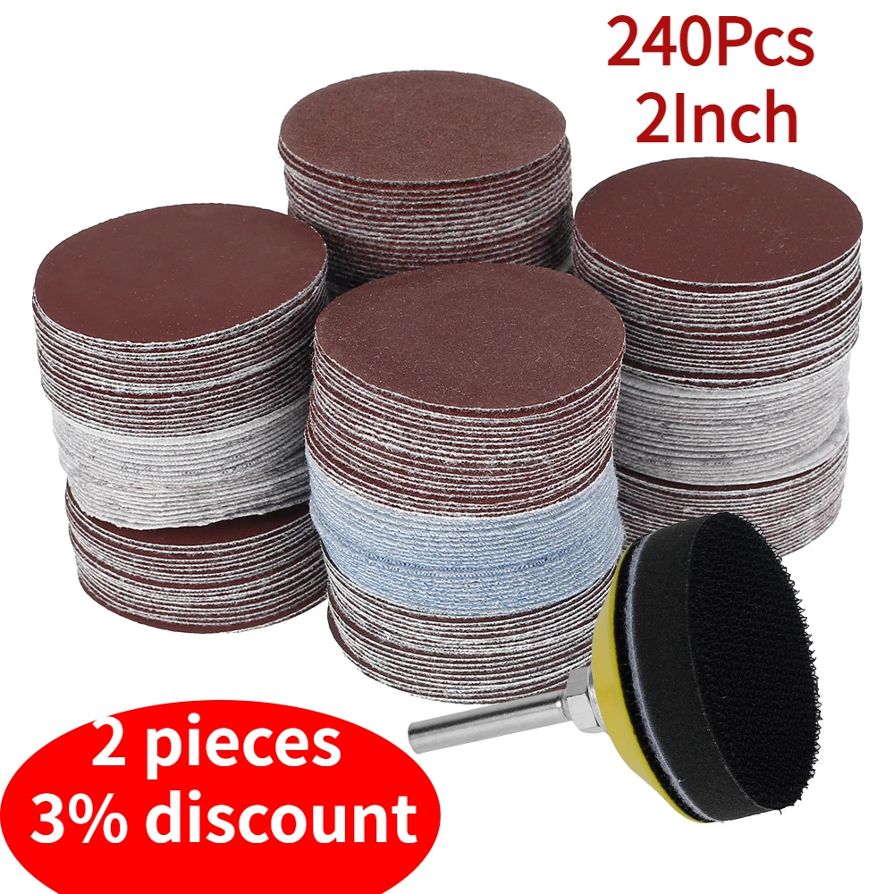 

240Pcs 2Inch 50mm Sanding Discs Paper 60-3000 Grit Wet And Dry Flocking Sandpaper Round Shape Grinding Pad Polishing Sheets