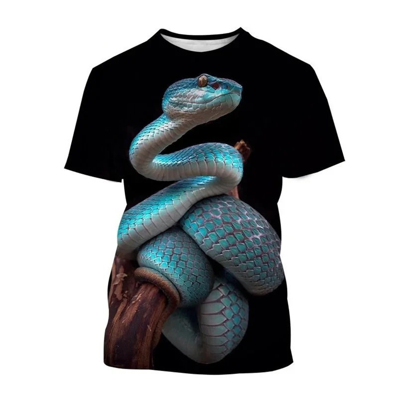 Summer new 3D printed animal snake print men\'s T-shirt dangerous biological pattern casual men\'s T-shirt plus size short sleeved