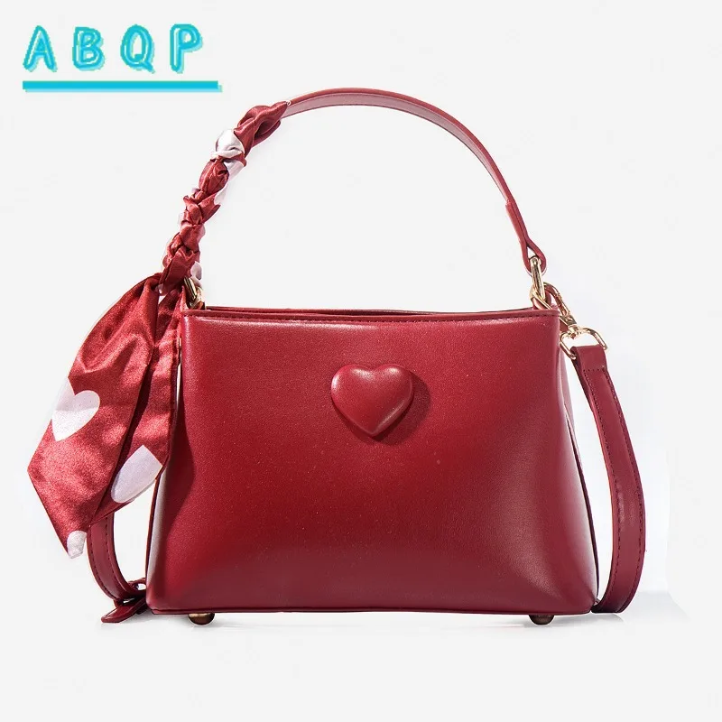 

ABQP New Red Women's Handbag Fashion Love Style Women's Shoulder Bag High Quality Women's Shoulder Messenger Bag Large Capacity