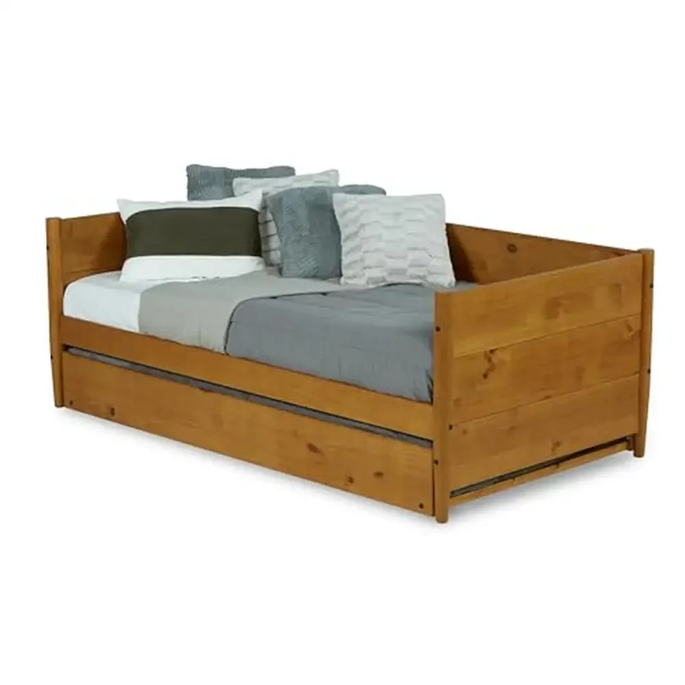 

Solid Wood Mid-Century Daybed with Trundle 450lbs Weight Capacity Twin Size Castanho Brown Finish Easy Assembly No Box Spring