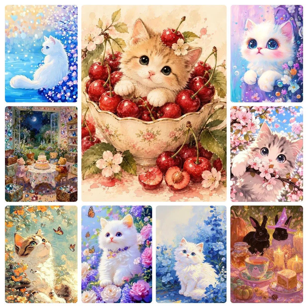 Charming Fluffy Cat With Flowers And Fruits Jigsaw Puzzles 500/1000/1200/2000PCS Handmade Art Exquisite Home Decor Gift No Frame