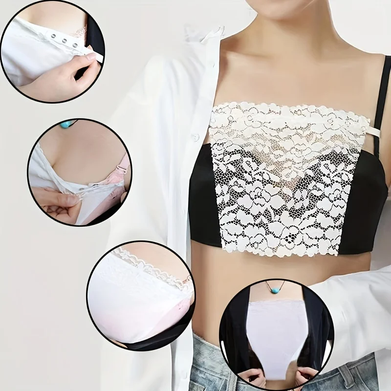 7 Pieces of Women's Solid Color Anti-Exposure Lace Stitching Bra Liner, Seamless Cover, No Show Design Bra Liner view 6