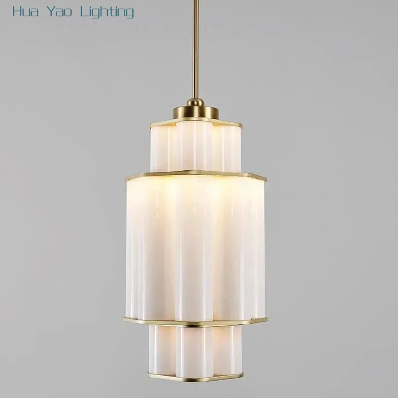 Creative pipe design chandelier high-end atmospheric PVC lampshade Light luxury exquisite villa hotel lobby stair lighting