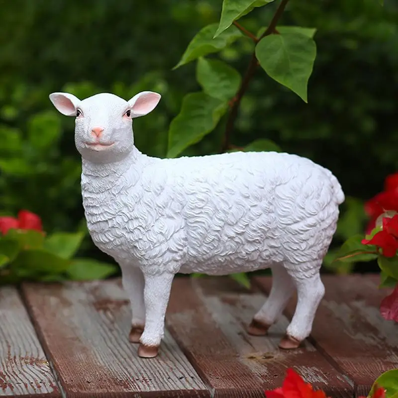 

Outdoor Lamb Statue Animal Garden Statues Cute Sheep Miniature Farm Sculpture Resin Figurine Decoration For Yard Patio Lawn